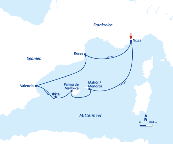 Route der MS Berlin auf der Schlagereuzfahrt Pirschheidi vom  13.4.20 bis 19.4.20